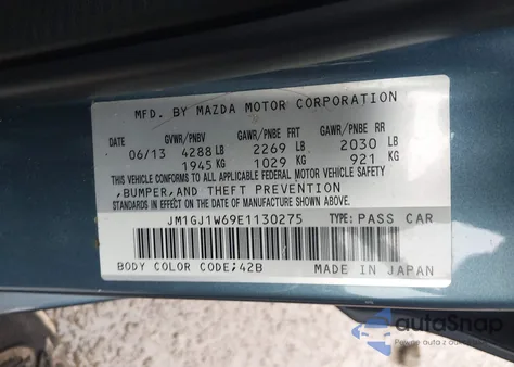 2014 Mazda Mazda6 I Grand Touring z USA, uszkodzony, nr VIN JM1GJ1W69E1130275